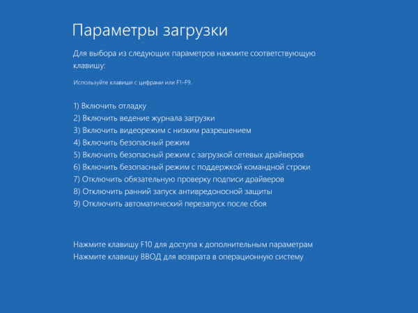Параметры загрузки Windows Параметры загрузки Windows